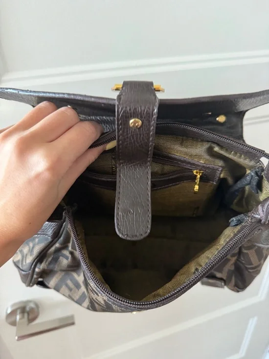 Authentic Vintage Fendi Brown Zucca Canvas and Leather Shoulder Bag - Picture 9 of 11